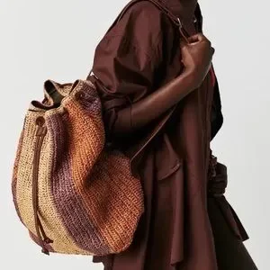 Free People Summer Breeze Raffia + Leather Drawstring Sling Bag Free People Exterior Bags & Handbags for Women for sale | eBay main image 4